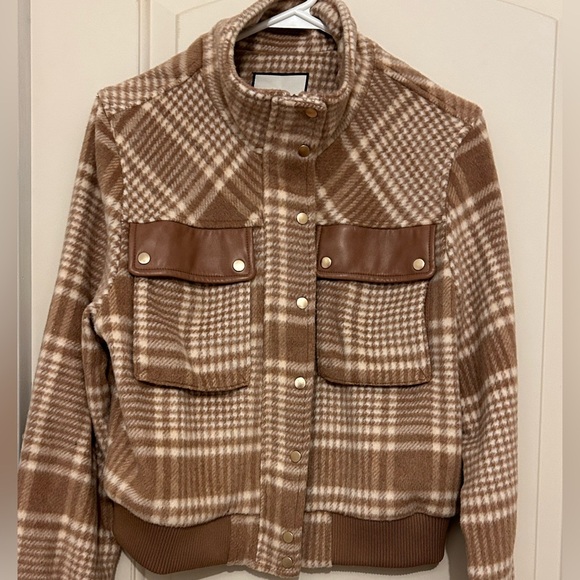 Bagatelle Plaid Tan Wool Blend Snaps Women's Jacket - Picture 4 of 12